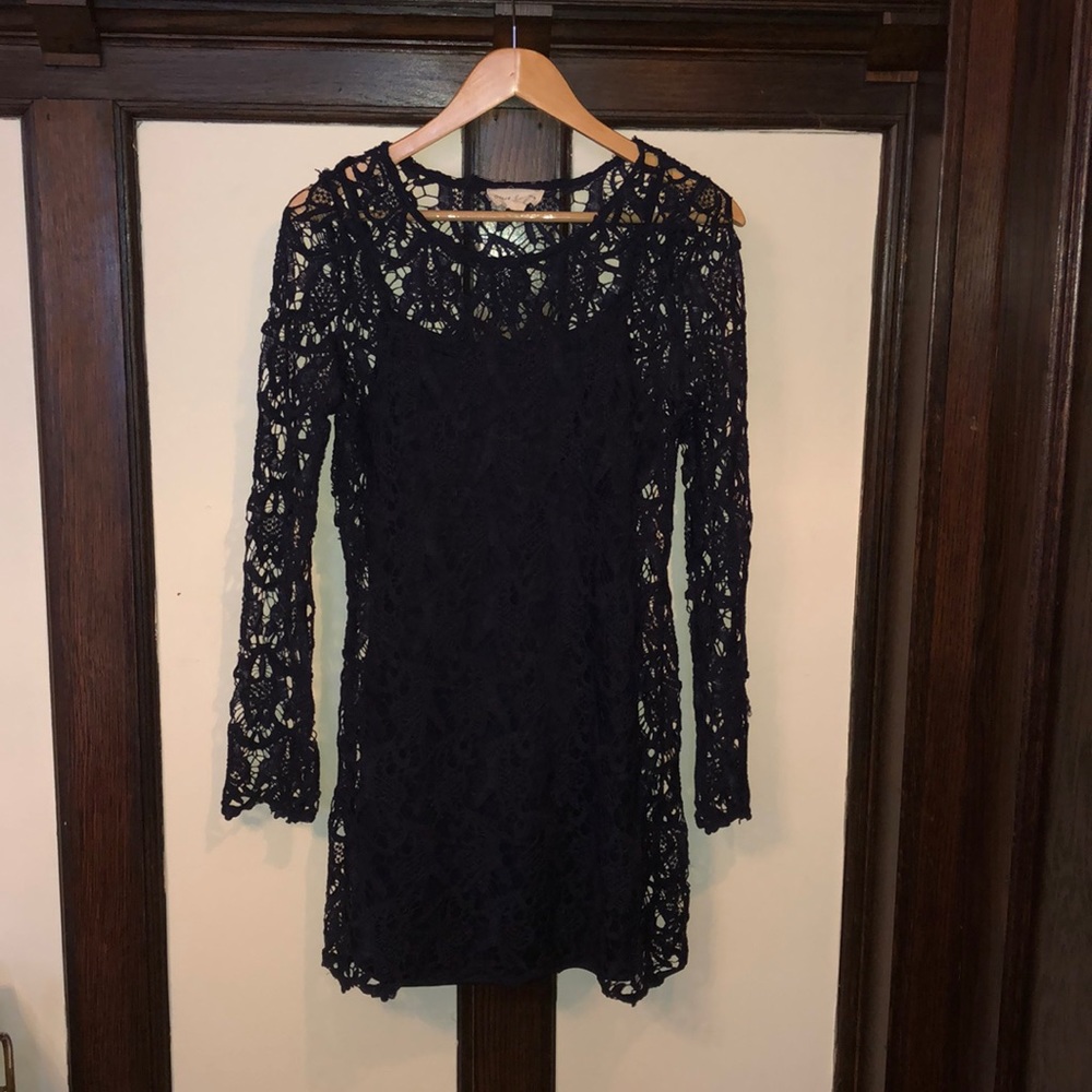 Navy Blue Lace Mini Dress with slip attached